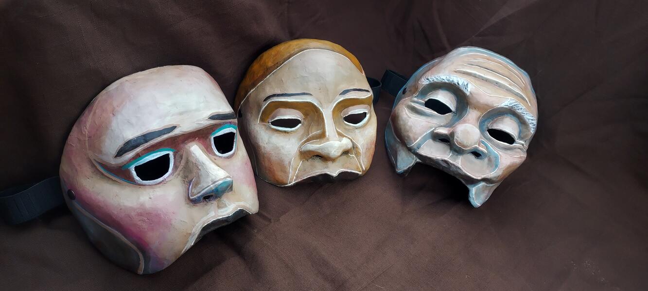 Max, Perry and Barry:  the masks worn and co-created by actor Jordan