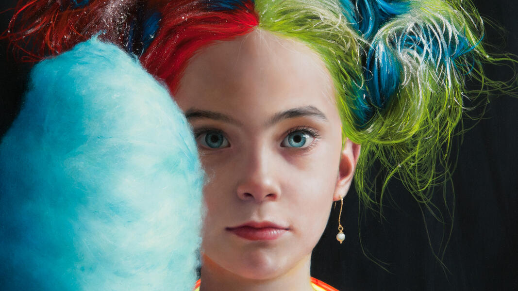 A Girl with Bright Colored Hair - detail