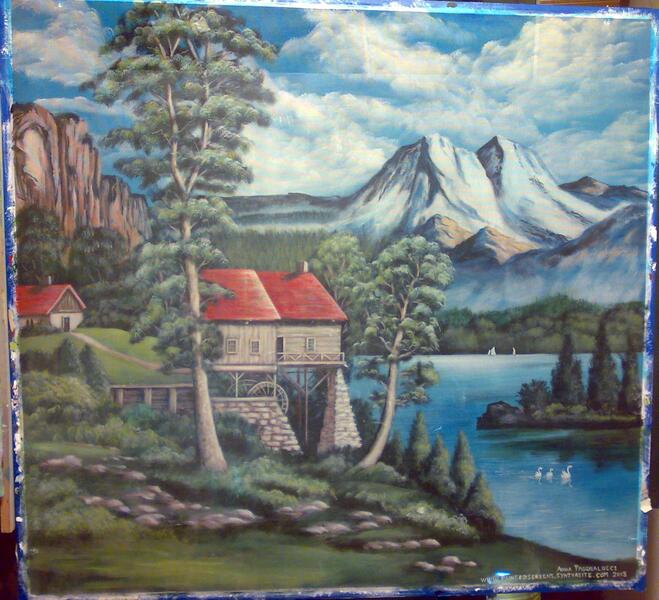  Red Mill, a rendition of an Oktavec painting
