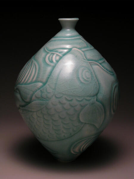 vase with leaping carp