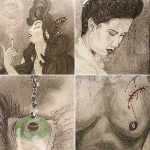Charcoal & pastel, all untitled, by Jessica Sadler