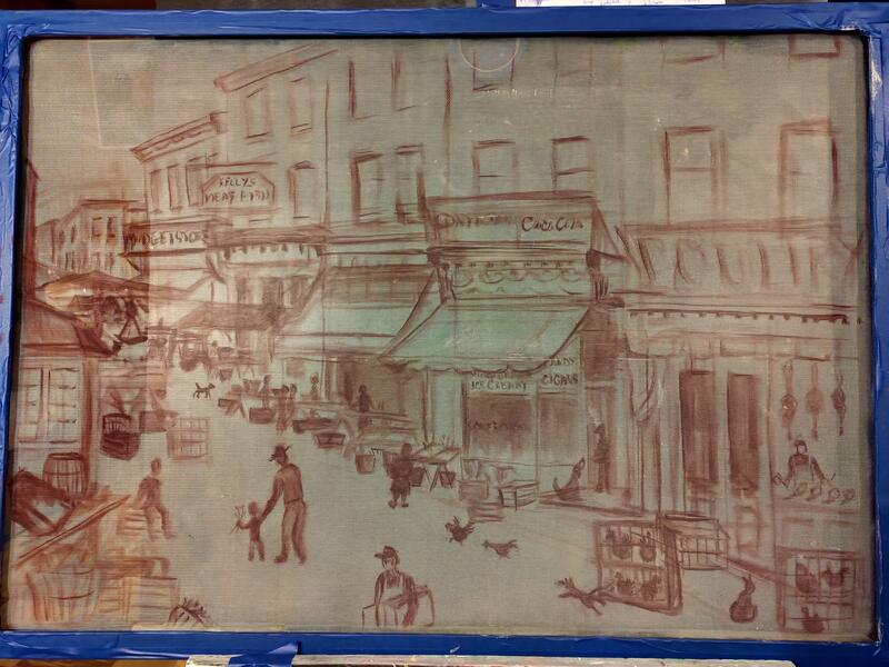 Draft sketch of Hollins Market, c. 1950